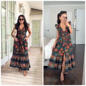 Anthropologie The Peregrine Midi Dress Floral Sundress Smocked Large